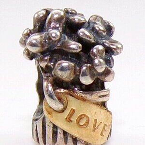 LOVE Flower Basket Pandora Charm in Sterling Silver with 14K Gold Love tag